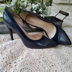 Nine West Women's 7.5 D'Orsay High Heel Stiletto Pump in Blue Leather & Suede